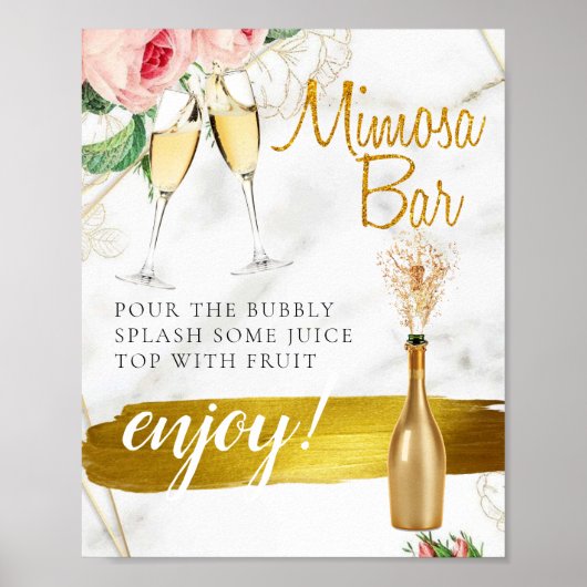 Floral Blush Foliage Bridal Brunch Mimosa Bar Sign Poster (Voorkant)