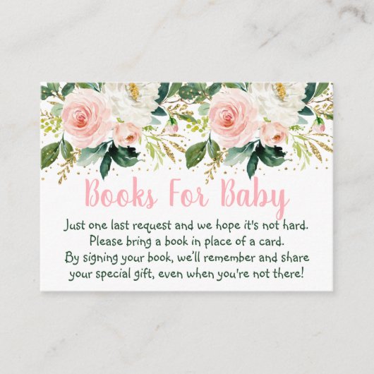 Floral Blush Gold Baby shower Book Request Informatiekaartje (Voorkant)