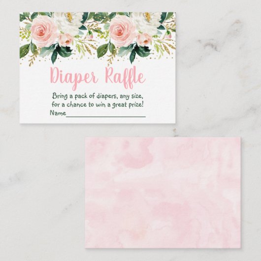 Floral Blush Gold Baby shower Diaper Raffle Informatiekaartje (Voorkant / Achterkant)