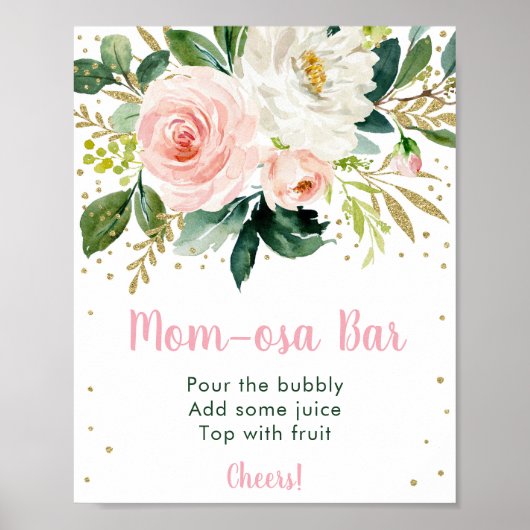 Floral Blush Gold Baby shower Mam-osa Bar Sign Poster (Voorkant)