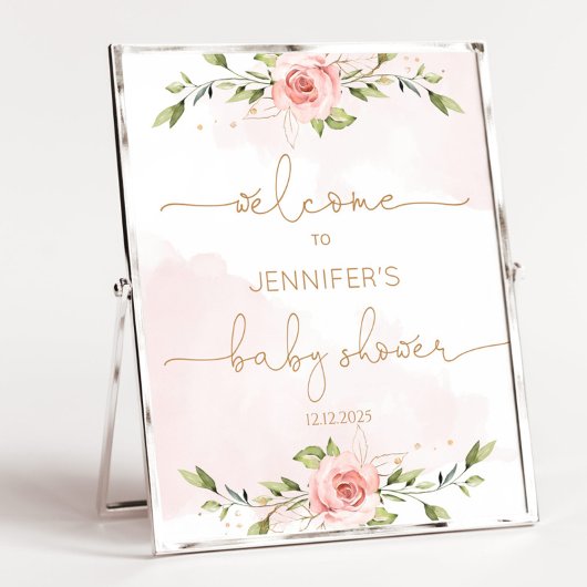 Floral blush Gold baby shower welkomstschuimbord Poster