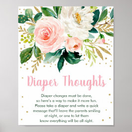 Floral Blush Gold Diaper over Baby shower Poster