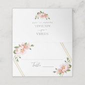 Floral Blush Gold Geometric Dusty Blue Wedding Plaatskaartje (Buitenkant ongevouwen)
