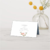 Floral Blush Gold Geometric Dusty Blue Wedding Plaatskaartje (Achterkant)
