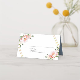 Floral Blush Gold Geometric Dusty Blue Wedding Plaatskaartje