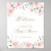 Floral Blush Gold Greenery Baby shower Welkom Poster (Voorkant)