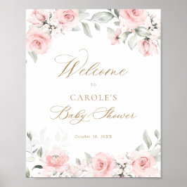 Floral Blush Gold Greenery Baby shower Welkom Poster