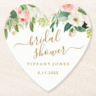 Floral Blush Gold Pink Confetti Vrijgezellenfeest Kartonnen Onderzetters