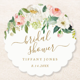 Floral Blush Gold Pink Confetti Vrijgezellenfeest Kartonnen Onderzetters