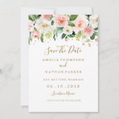 Floral Blush Gold Wedding Save the Date Kaart (Voorkant)
