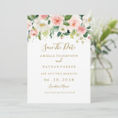 Floral Blush Gold Wedding Save the Date Kaart (Staand voorkant)