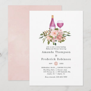 Floral Blush & Gold Wine Tasting Rehearal Dinner Kaart