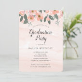 Floral Blush Graduation Party Waterverf Roze Kaart (Staand voorkant)