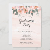 Floral Blush Graduation Party Waterverf Roze Kaart (Voorkant)