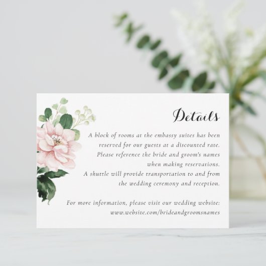 Floral Blush Greenery Elegant Botanical Details Kaart (Staand voorkant)