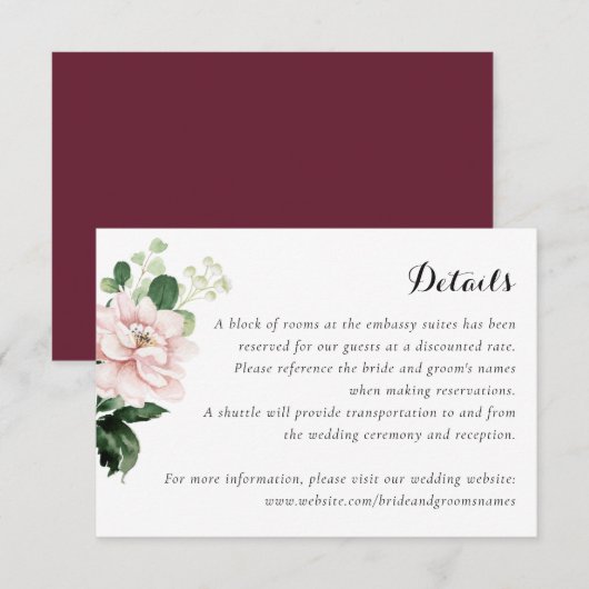 Floral Blush Greenery Elegant Botanical Details Kaart (Voorkant / Achterkant)
