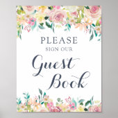 Floral Blush Greenery Eucalyptus Guest Book Sign Poster (Voorkant)