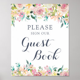 Floral Blush Greenery Eucalyptus Guest Book Sign Poster