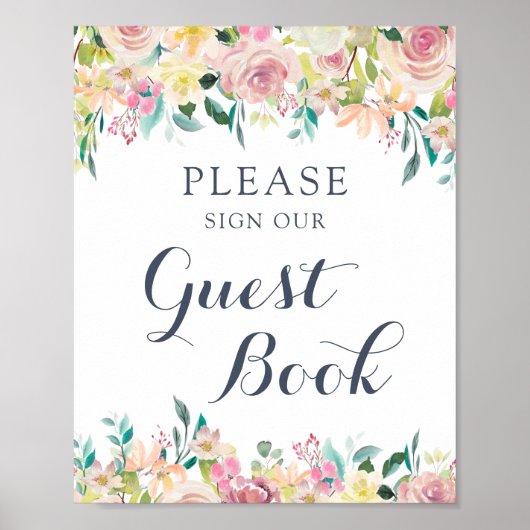 Floral Blush Greenery Eucalyptus Guest Book Sign Poster (Voorkant)