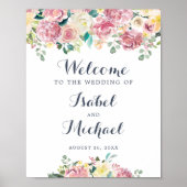 Floral Blush Greenery Eucalyptus Welcome Sign Poster (Voorkant)