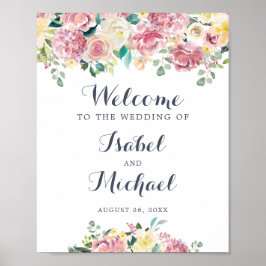 Floral Blush Greenery Eucalyptus Welcome Sign Poster