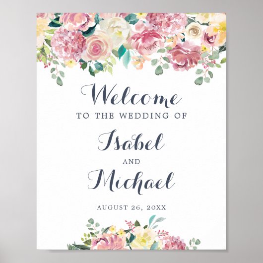 Floral Blush Greenery Eucalyptus Welcome Sign Poster (Voorkant)