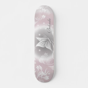 Floral Blush Grey Butterfly Personaliseren Persoonlijk Skateboard