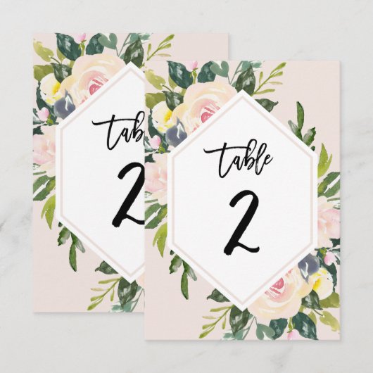 Floral Blush Handgeschreven Tabel 2 Nummerkaart Kaart (Voorkant / Achterkant)