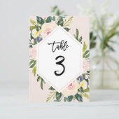 Floral Blush Handgeschreven Tabel 3 Nummerkaart Kaart (Staand voorkant)