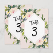 Floral Blush Handgeschreven Tabel 3 Nummerkaart Kaart (Voorkant / Achterkant)