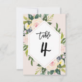 Floral Blush Handgeschreven Tabel 4 Nummerkaart Kaart (Voorkant)