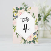 Floral Blush Handgeschreven Tabel 4 Nummerkaart Kaart (Staand voorkant)