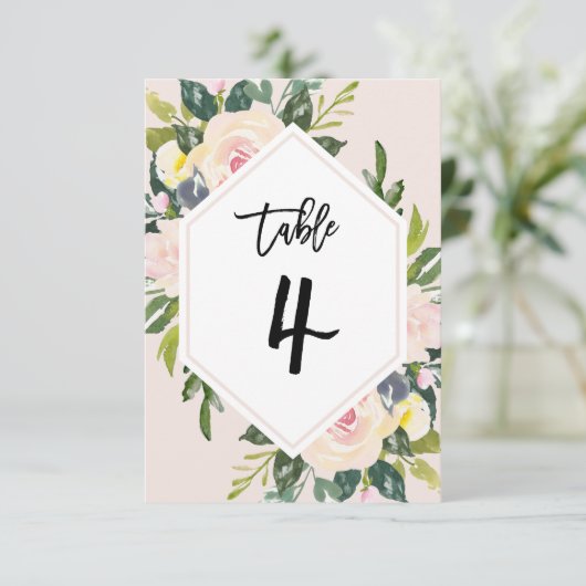 Floral Blush Handgeschreven Tabel 4 Nummerkaart Kaart (Staand voorkant)