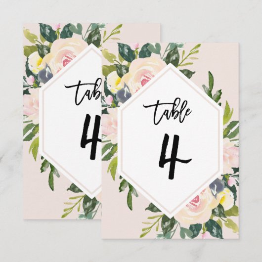 Floral Blush Handgeschreven Tabel 4 Nummerkaart Kaart (Voorkant / Achterkant)