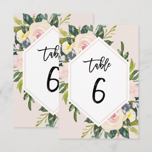 Floral Blush Handgeschreven Tabel 6 Nummerkaart Kaart (Voorkant / Achterkant)