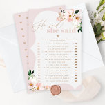 Floral blush Hij zei dat ze vrijgezellenfeest spel<br><div class="desc">Blush floral zei dat ze vrijgezellenfeest spel zei. Overeenkomende objecten beschikbaar.</div>