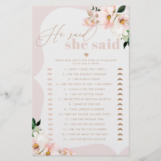 Floral blush Hij zei dat ze vrijgezellenfeest spel (Voorkant)