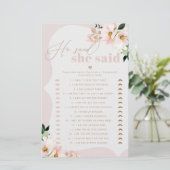 Floral blush Hij zei dat ze vrijgezellenfeest spel (Staand voorkant)