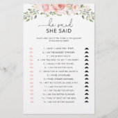 Floral blush Hij zei dat ze vrijgezellenfeest spel (Voorkant)