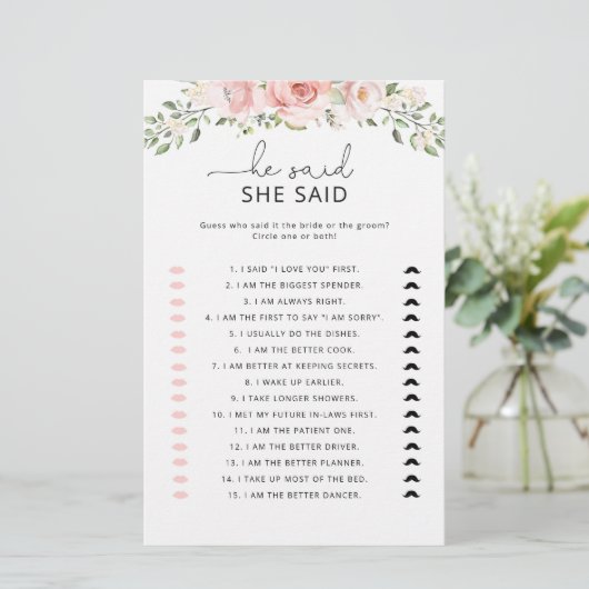Floral blush Hij zei dat ze vrijgezellenfeest spel (Staand voorkant)