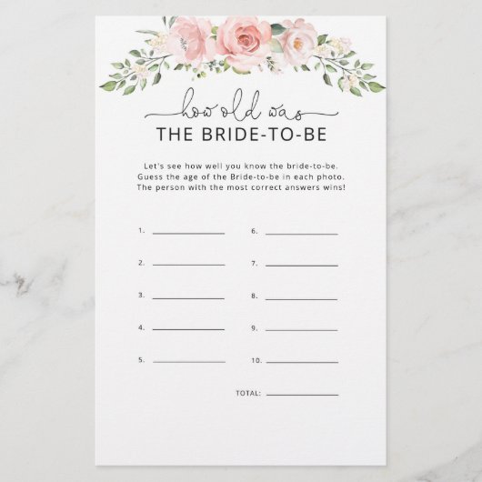 Floral blush Hoe oud was de bruid om mee te spelen (Voorkant)