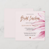 Floral blush koper glitter script bridal luncheon kaart (Voorkant / Achterkant)