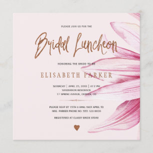 Floral blush koper glitter script bridal luncheon kaart