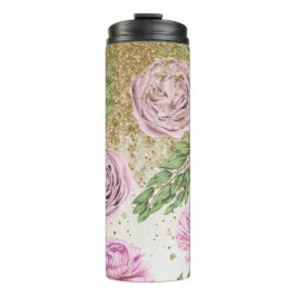 *~* Floral Blush Lavender PEONY Gold Glitter Thermosbeker