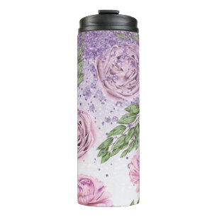 *~* Floral Blush Lavender PEONY Paars Glitter Thermosbeker