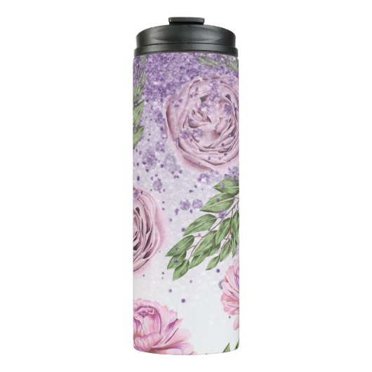 *~* Floral Blush Lavender PEONY Paars Glitter Thermosbeker (Voorkant)