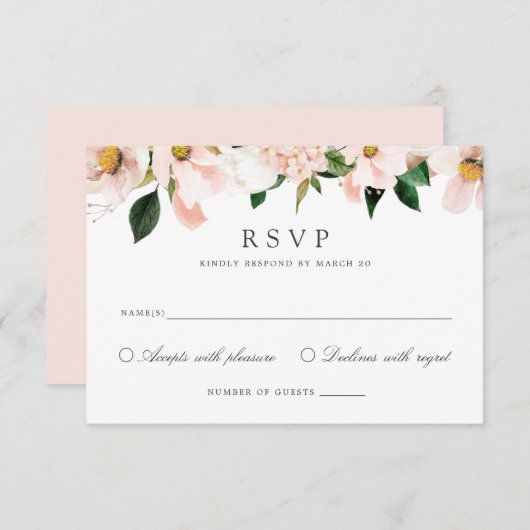 Floral Blush Magnolia Hydrangea Elegante RSVP-kaar Kaart (Voorkant / Achterkant)