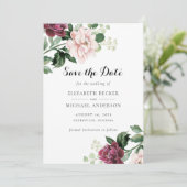 Floral Blush Merlot Greenery Elegant Save the Date Kaart (Staand voorkant)