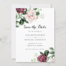 Floral Blush Merlot Greenery Elegant Save the Date