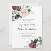 Floral Blush Merlot Greenery Elegant Wedding Kaart (Voorkant)